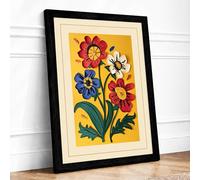 Blooming Folk Garden Botanical Framed Wall Art Print A4 (29.7×21cm) Black, Wall Decor for Living Room, Bedroom, Office & Home, Ready to Hang, Art Gift