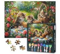 Blooming Garden Cats 1000 Piece Puzzle for Adults, Premium 1000 Piece Jigsaw Puzzles with Vibrant Floral Picnic Scene, Challenging Yet Relaxing Activity for Cat & Nature Enthusiasts 27.5" x 19.6"