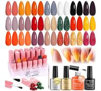 Blooming Gel Nail Polish 25 Pcs Marble Effects with Flower Watercolor Solid Glitter Red Brown Green Black,Base Coat Glossy & Matte Top Coat Liner Brush Pen Nail Design C406