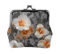 Blooming Hibiscus Flowers Coin Purse for Women, Small PU Leather Change Purse with Kiss Lock, Vintage Coin Wallet Card Holder, Mini Coin Pocket Pouch Change Holder for Travel, Party