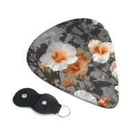 Blooming Hibiscus Flowers Guitar Picks 6 Pcs, 0.96mm Thickness Celluloid Plectrum with Leather Picks Holder, Personalized Guitar Pick for Bass Electric Acoustic Guitars Lovers Gift