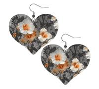 Blooming Hibiscus Flowers Leather Earrings Dangle Drop for Women Lightweight Heart Dangle Earrings Jewelry Fashion Pendant and Valentine Birthday Party Gift