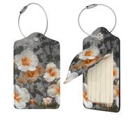 Blooming Hibiscus Flowers Luggage Tag for Suitcase PU Leather Suitcase Tag with Stainless Steel Loop and Address Card Baggage Tags Cute Bag Name Travel Tags ID Labels for Women Men 2 PCS