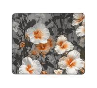 Blooming Hibiscus Flowers Mouse Pad with Stitched Edge, Comfortable Mouse Pads with Non-Slip Rubber Base Gaming Mouse Mat Washable Mousepads Computers Laptop Desk Accessories for Office 7 x 8.6 in