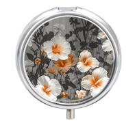 Blooming Hibiscus Flowers Pill Box-3 Compartment Small Pill Case Travel Pill Box for Purse & Pocket Portable Daily Pill Organizer to Hold Supplements Vitamins