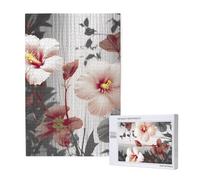 Blooming Hibiscus Flowers Printed Jigsaw Puzzle with Storage Box, Wooden Puzzle for Adults and Kids, 1000 Pieces Family Fun Decorative Game