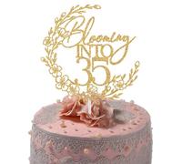 Blooming Into 35 Cake Topper, 35th Birthday Cake Decorations, Cheers to 35 Years Birthday Party Decorations, 35 & Fabulous Cake Decoration Gold Glitter