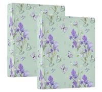 Blooming Iris Flowers Butterflies 3 D-Ring Binder A4 2 Pack with 200 Sheet for Kids School Supplies Women Men Office
