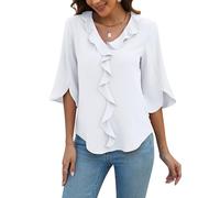 Blooming Jelly Summer Blouses for Women 3/4 Sleeve, White XL