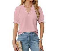 Blooming Jelly Women Dressy Causal Tops Ruffle V Neck Business Blouses Summer Work Shirts 2025, Pink, L