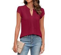 Blooming Jelly Womens Blouses Dressy Causal V Neck Pintuck Short Petal Sleeve Business Tops Ladies Summer 2024 Trendy Shirt, Crimson, S