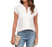 Blooming Jelly Womens Blouses Dressy Causal V Neck Pintuck Short Petal Sleeve Business Tops Ladies Summer Trendy Work Shirt, Ivory White, XL