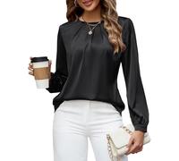 Blooming Jelly Womens Blouses Long Sleeve Shirts Satin Pleated Tops 2025 Autumn Outfits Black M