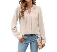 Blooming Jelly Womens Blouses Long Sleeve Shirts V Neck Pleated Tops 2025 Fashion Apricot L