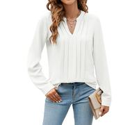 Blooming Jelly Womens Blouses Long Sleeve Shirts V Neck Pleated Tops 2025 Fashion White S