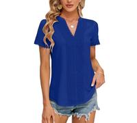 Blooming Jelly Womens Dressy Casual Blouses Short Sleeve V Neck Business Tops Summer Ladies Trendy Boho Office Work Shirts, Royal Blue, L