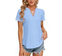 Blooming Jelly Womens Dressy Casual Blouses Short Sleeve V Neck Business Tops Summer Ladies Trendy Boho Office Work Shirts, Sky Blue, XXL