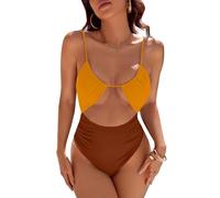 Blooming Jelly Womens One Piece Swimsuit Tummy Control Bathing Suit Sexy Flattering Cheeky High Cut Out Cute Ladies Swimwear, Brown Amber, Medium