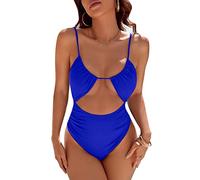 Blooming Jelly Womens One Piece Swimsuit Tummy Control Bathing Suit Sexy Flattering Cheeky High Cut Out Cute Ladies Swimwear, Blue, Medium