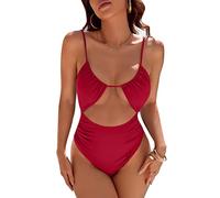 Blooming Jelly Womens One Piece Swimsuit Tummy Control Bathing Suit Sexy Slimming Flattering Cute Cheeky High Cut Swimwear, Red, S