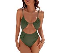 Blooming Jelly Womens One Piece Swimsuit Tummy Control Bathing Suit Sexy Slimming Flattering Cute Cheeky High Cut Swimwear, Army Green, Large