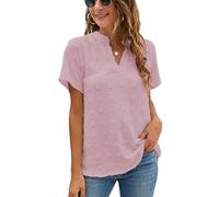 Blooming Jelly Womens White Chiffon Blouses Short Sleeve V Neck Shirts Summer Casual Polka Dot Tops, Peach Pink, S