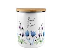 Blooming Lovely Flowers Bread Flour Canister - Blue & Purple Floral Extra Large Enamel Kitchen Storage Container Gift