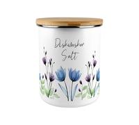 Blooming Lovely Flowers Dishwasher Salt Canister - Blue & Purple Floral Extra Large Enamel Kitchen Storage Container Gift