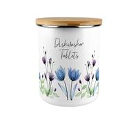 Blooming Lovely Flowers Dishwasher Tablets Canister - Blue & Purple Floral Extra Large Enamel Kitchen Storage Container Gift