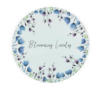Blooming Lovely Flowers Round Glass Worktop Saver - Blue & Purple Pretty Floral Kitchen Gifts - Textured Chopping Board/Protector Non-Slip Feet 30cm x 30cm (12" x 12")