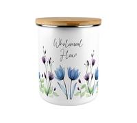 Blooming Lovely Flowers Wholemeal Flour Canister - Blue & Purple Floral Extra Large Enamel Kitchen Storage Container Gift