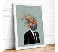 Blooming Mind Modern Framed Wall Art Print A2 (59.4×42cm) White, Wall Decor for Living Room, Bedroom, Office & Home, Ready to Hang, Art Gift