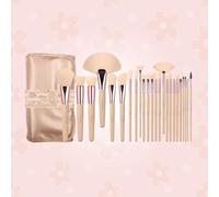 Blooming Mood 24-Piece Makeup Brush Set - Natural Beige Design, Soft Synthetic Bristles, Complete Face and Eye Brush Kit with Elegant Roll-Up Pouch - Ideal for Beginners, Professionals & Gift Giving