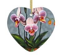Blooming Orchids A 2.9-inch Ceramic Christmas Ornament with a Printed Heart is Perfect for windowsills fireplaces and Living Rooms