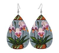 Blooming Orchids Leather Earring. Stylish teardrop shape, perfect for women, and a great decorative choice for parties and holidays.