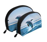 Blooming Orchids Moon Cosmetic Bag, Travel Makeup Pouch, Portable Waterproof Cosmetic Pouch for Girls Women., Jumping Up Dolphins, One Size