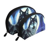 Blooming Orchids Moon Cosmetic Bag, Travel Makeup Pouch, Portable Waterproof Cosmetic Pouch for Girls Women., Wolf Under Moon, One Size