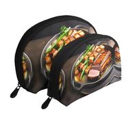 Blooming Orchids Moon Cosmetic Bag, Travel Makeup Pouch, Portable Waterproof Cosmetic Pouch for Girls Women., Delicious Grilled Meat, One Size