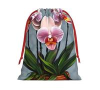 Blooming Orchids Print Holiday Drawstring Bag, Treat Pouch Wrap,Reusable Event Favor,Daily Storage Bag S