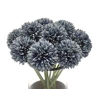 Blooming Paradise 10Pcs Artificial Fake Flower Plants Silk Chrysanthemum Ball Hydrangea Arrangements Wedding Bouquets Decor Home Kitchen Garden Party Table Floral centerpieces DIY (Gray)