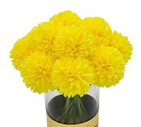 Blooming Paradise 10Pcs Artificial Fake Flower Plants Silk Chrysanthemum Ball Hydrangea Arrangements Wedding Bouquets Decor Home Kitchen Garden Party Table Floral Centerpieces DIY (Yellow)