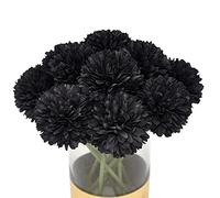 Blooming Paradise 10Pcs Artificial Fake Flower Plants Silk Chrysanthemum Ball Hydrangea Arrangements Wedding Bouquets Decor Home Kitchen Garden Party Table Floral Centerpieces DIY (Black)