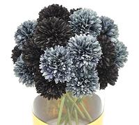 Blooming Paradise 20Pcs Artificial Fake Flower Plants Silk Chrysanthemum Ball Hydrangea Arrangements Wedding Bouquets Decor Home Kitchen Garden Party Table Floral Centerpieces DIY (Black&Grey)