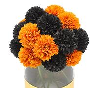 Blooming Paradise 20Pcs Artificial Fake Flower Plants Silk Chrysanthemum Ball Hydrangea Arrangements Wedding Bouquets Decor Home Kitchen Garden Party Table Floral Centerpieces DIY (Orange&Black)