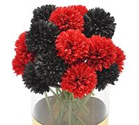 Blooming Paradise 20Pcs Artificial Fake Flower Plants Silk Chrysanthemum Ball Hydrangea Arrangements Wedding Bouquets Decor Home Kitchen Garden Party Table Floral Centerpieces DIY (Red&Black)