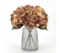 Blooming Paradise 5Pcs Artificial Fake Flowers Plants Silk Hydrangea 1 Flower Head Arrangements Wedding Bouquets Decorations Plastic Floral Table Centerpieces Home Kitchen Garden (Brown Yellow)