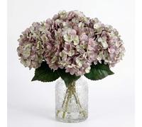 Blooming Paradise 5Pcs Artificial Fake Flowers Plants Silk Hydrangea 1 Flower Head Arrangements Wedding Bouquets Decorations Plastic Floral Table Centerpieces Home Kitchen Garden (Gray Purple)