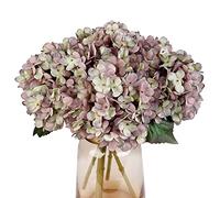 Blooming Paradise 5Pcs Artificial Fake Flowers Plants Silk Hydrangea 1 Flower Head Arrangements Wedding Bouquets Decorations Plastic Floral Table Centerpieces Home Kitchen Garden (Gray Purple)
