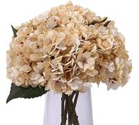 Blooming Paradise 5PCS Artificial Silk Hydrangea Flowers Vintage Fake Bouquet Plants Faux Hydrangea Flower with Stems and Leaves for Wedding Party Home Kitchen Table Centerpiece Decoration(Cream)