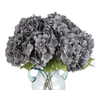 Blooming Paradise Artificial Silk Hydrangea for Wedding Flower Arrangements Home Kitchen Garden Party Festival Bar Decorations (Gray, 5 Flower Heads)